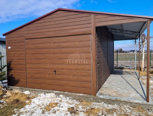 Garaż blaszany 4x6m + wiata 1,5m brama uchylna drzwi dach dwuspadowy TS1065 na Arena.pl