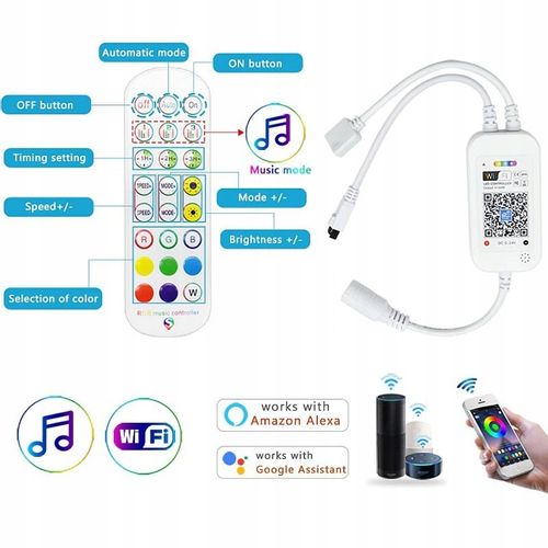 Taśma LED RGB smart wifi + kontroler muzyki 5 metr na Arena.pl