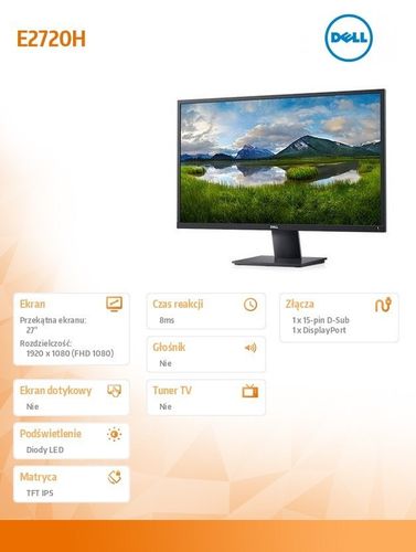 Monitor E2720H 27 cali LED IPS 1920x1080/VGA/DP/3Y na Arena.pl