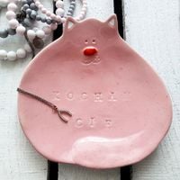 Różowy talerzyk deserowy Kocham Cię - Rękodzieło - Lamabo Ceramics