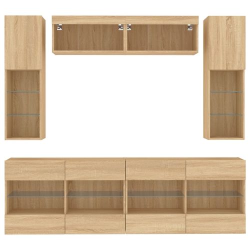 6-cz. zestaw ściennych szafek TV z oświetleniem LED, dąb sonoma na Arena.pl