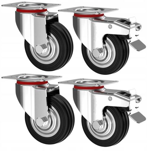 KÓŁKA OBROTOWE 75mm 200kg KOŁA METALOWO GUMOWE ZESTAW JEZDNY WÓZKÓW na Arena.pl