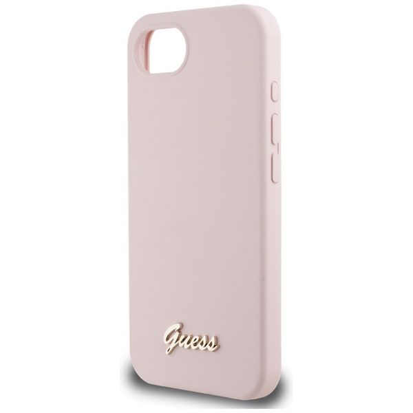 Etui Guess Silicone Script Metal Logo MagSafe do iPhone 16e różowy zdjęcie 6