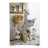 PLAKAT DO ŁAZIENKI LAMA Z GAZETĄ NA ZŁOTEJ TOALECIE ABSTRAKCJA 20cm x 30cm