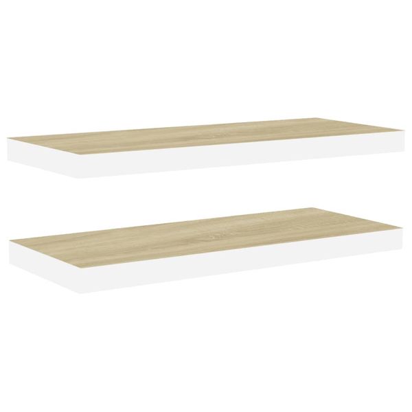 Półki ścienne, 2 szt., dębowo-białe, 60x23,5x3,8 cm, MDF zdjęcie 1