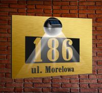 TABLICZKA ADRESOWA oświetlona z lampką numer domu 40x30 ZŁOTA aluminiowa
