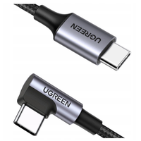 kabel usb-c do usb-c, kątowy ugreen us255,3a, 60w, 0.5m (czarny)