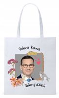 Mateusz Morawiecki Pis Torba Eco Biała Shopper Z Nadrukiem Ze Zdjęciem