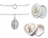 SREBRNY KOMPLET KOMUNIJNY ŁAŃCUSZEK MEDALIK KOMUNIA CHRZEST 45CM SREBRO 925