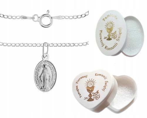 SREBRNY KOMPLET KOMUNIJNY ŁAŃCUSZEK MEDALIK KOMUNIA CHRZEST 45CM SREBRO 925 na Arena.pl