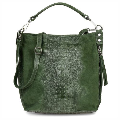 VERA PELLE torebka zamszowa worek kroko z paskiem na ramię V476 j.szara na Arena.pl