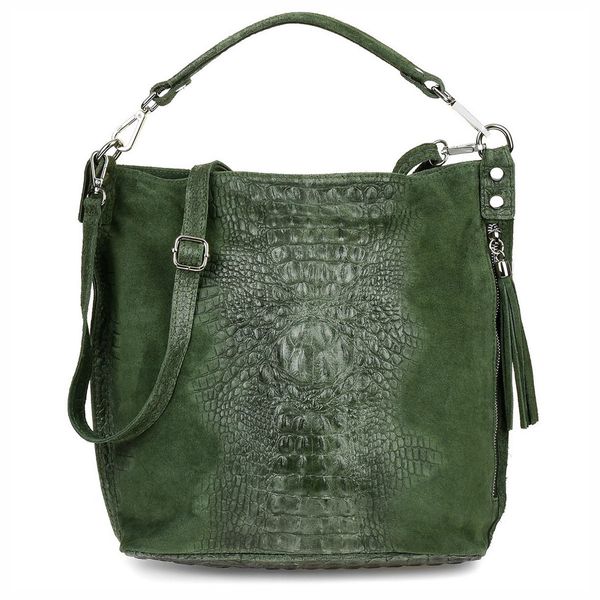 VERA PELLE torebka zamszowa worek kroko z paskiem na ramię V476 j.szara zdjęcie 3