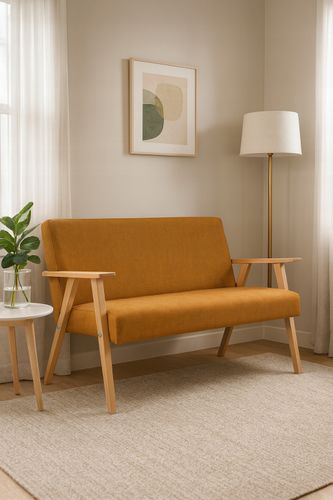 Sofa w stylu PRL retro vintage SOLER Family Meble musztardowy welur Hunter na Arena.pl