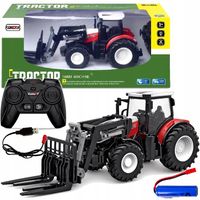 DUŻY TRAKTOR ZDALNIE STEROWANY Z ŁYŻKĄ WIDLAK GUMOWE KOŁA RC ŚWIATŁO LED