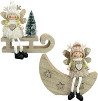 Zestaw Dekoracji Świątecznych Figurki Aniołów Drewno 2 Sztuki 13.5 x 15 cm