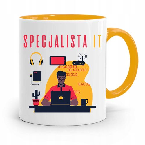 Kubek Żółty Informatyka Programisty Specjalista It Z Nadrukiem Ze Zdjęciem na Arena.pl