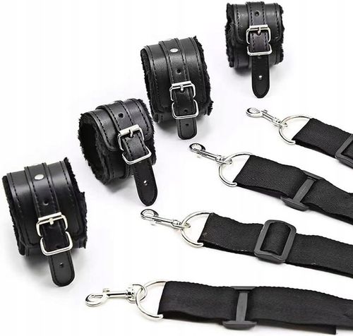 ZESTAW KAJDANEK BDSM Z PASAMI POD MATERAC ŁÓŻKO I MASKA NA OCZY Z EKOSKÓRY na Arena.pl