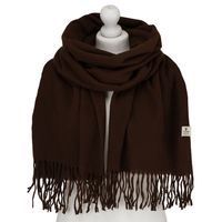 duży, brązowy szal damski ozdobiony frędzlami - peterson