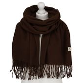 duży, brązowy szal damski ozdobiony frędzlami - peterson