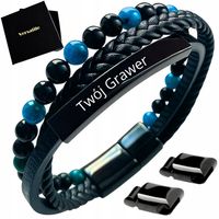 Bransoletka męska REGULOWANA 20-23CM APATYT AGAT SKÓRA JAKOŚĆ VERSATILE