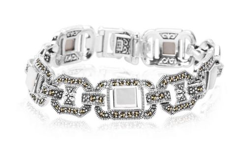 srebrna bransoletka z markazytami i masą perłową - bdm2866 na Arena.pl