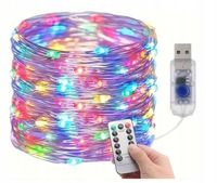 Lampki Choinkowe Świąteczne 500 LED AŻ 50m Na PILOT Druciki Szpula USB