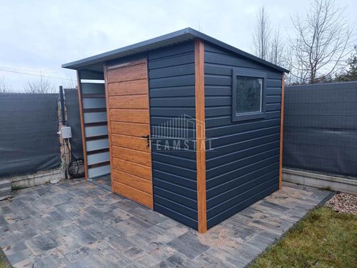Schowek domek ogrodowy 2x2m wiata 1m Drzwi okno dach spad w tył  TS981 na Arena.pl