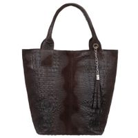 VERA PELLE torebka zamszowa shopper kroko z długimi rączkami V141 c.brązowa