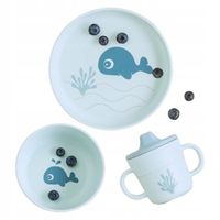 Zestaw Obiadowy Dla Dzieci Niebieski Kubek Talerzyk Miseczka Atest