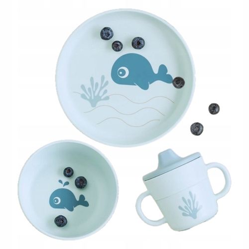 Zestaw Obiadowy Dla Dzieci Niebieski Kubek Talerzyk Miseczka Atest na Arena.pl