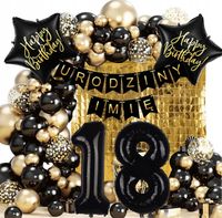 ZESTAW BALONÓW BALONY NA OSIEMNASTKĘ 18 URODZINY DOWOLNE IMIĘ 80SZT ŚCIANKA