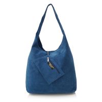 VERA PELLE torebka zamszowa worek na ramię z saszetką V132 c.jeansowa