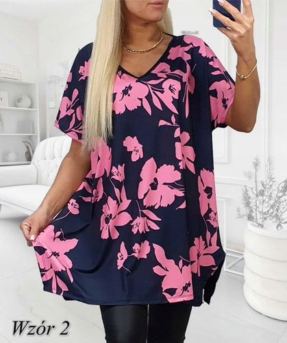 LUŹNA KOBIECA TUNIKA BLUZKA PLUS SIZE V dekolt XL/XXL różne wzory mix 702 na Arena.pl