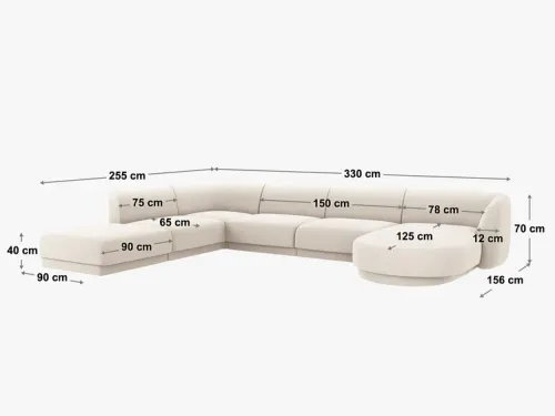 NAROŻNIK PANORAMICZNY SOFA 330/255/70 BEŻ TKANINA  MILEY OD MICADONI na Arena.pl