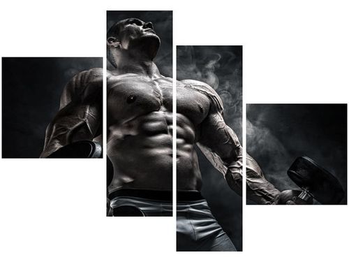 100 70CM OBRAZ 4 ELEM MĘŻCZYZNA SIŁOWNI STALOWYM KOLORZE DRUK PŁÓTNO RAMA na Arena.pl