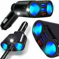 ROZDZIELACZ ROZGAŁĘŹNIK ZAPALNICZKI 2 GNIAZDA USB SZYBKA ŁADOWARKA 12-24V