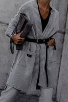 ELEGANCKI KLASYCZNY STYLOWY WEŁNIANY KARDIGAN Z KIESZENIAMI szary