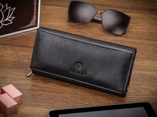 Portfel Damski Czarny Skóra Naturalna Gracio Duży Pojemny PREZENT na Arena.pl