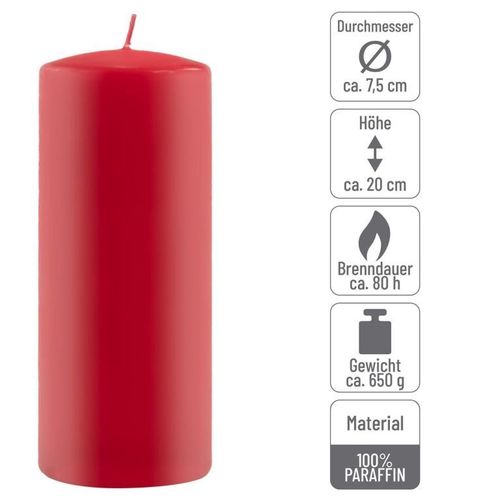 Zestaw świec słupkowych, 20 cm, Ø 7,5 cm, czerwony, 6 sztuk. na Arena.pl