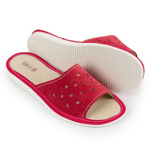 Kapcie damskie ażurowe czerwone zamsz skóra na Arena.pl