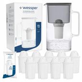 Dzbanek filtrujący szklany Wessper 3l Czarny + 10x Filtr aquaclassic 77g