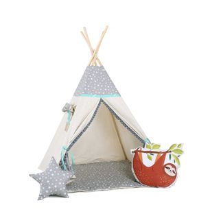 Namiot tipi dla dzieci, bawełna, okienko, leniwiec, miętowa gwiazdeczka