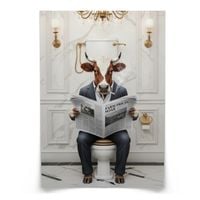 PLAKAT DO WC ŁAZIENKI KROWA W GARNITURZE W TOALECIE ABSTRAKCJA 30cm x 40cm