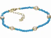 ELEGANCKA POZŁACANA SREBRNA BRANSOLETKA FASETOWANY TURKUS PERŁY HODOWLANE
