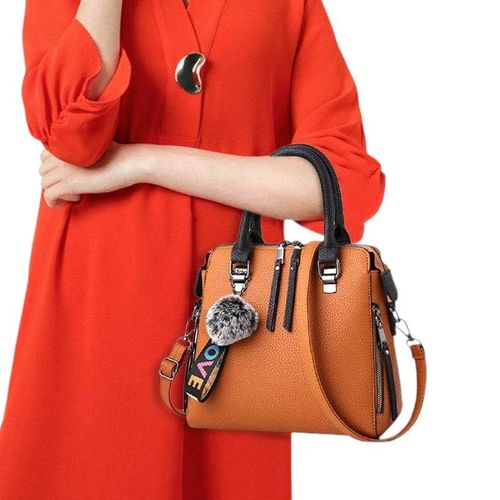 Torebka Brązowa Kuferek Damska Brelok Pompon Do Ręki na Ramię na Arena.pl