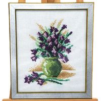 Obraz Haftowany Ręcznie – Kwiaty w Zielonym Wazonie 24x20 cm