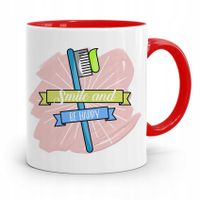 Kubek Czerwony Prezent Dentysty Smile And Be Happy Z Nadrukiem Ze Zdjęciem