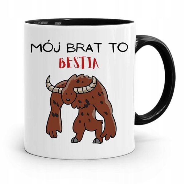 Kubek Czarny Prezent Dla Brata Mój Brat To Bestia Z Nadrukiem Ze Zdjęciem zdjęcie 1