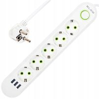 PRZEDŁUŻACZ LISTWA ZASILAJĄCA WŁĄCZNIK 5 GNIAZD 2m 3x USB MOCNA GRUBA