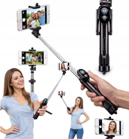 Uchwyt selfie stick ze statywem przenośny bezprzewodowy bluetooth czarny